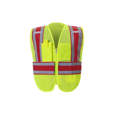 2W International Hi-Vis Public Safety Vest Plus Class 2 U Back, , Hook & Loop 2 Pockets, 2 Mic Tab PWB503RD RG